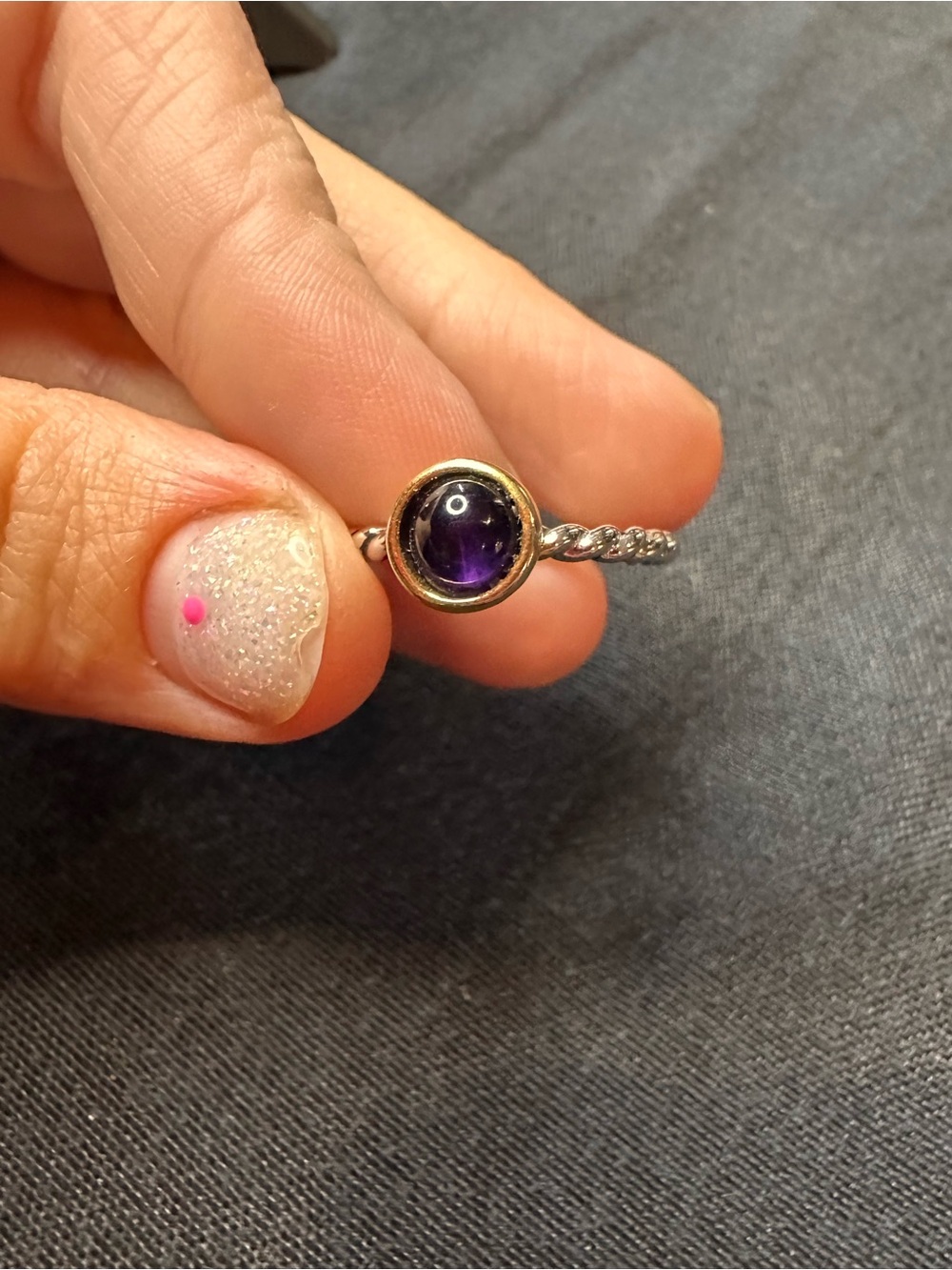 Amethyst Cabochon Twisted Band Ring - Purple